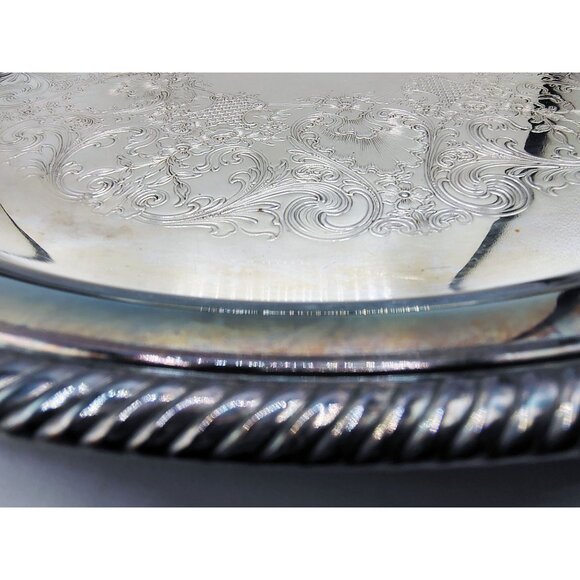 Serving Tray Vintage Castleton Round Plate Etched Patina International Silver Co - Picture 7 of 16